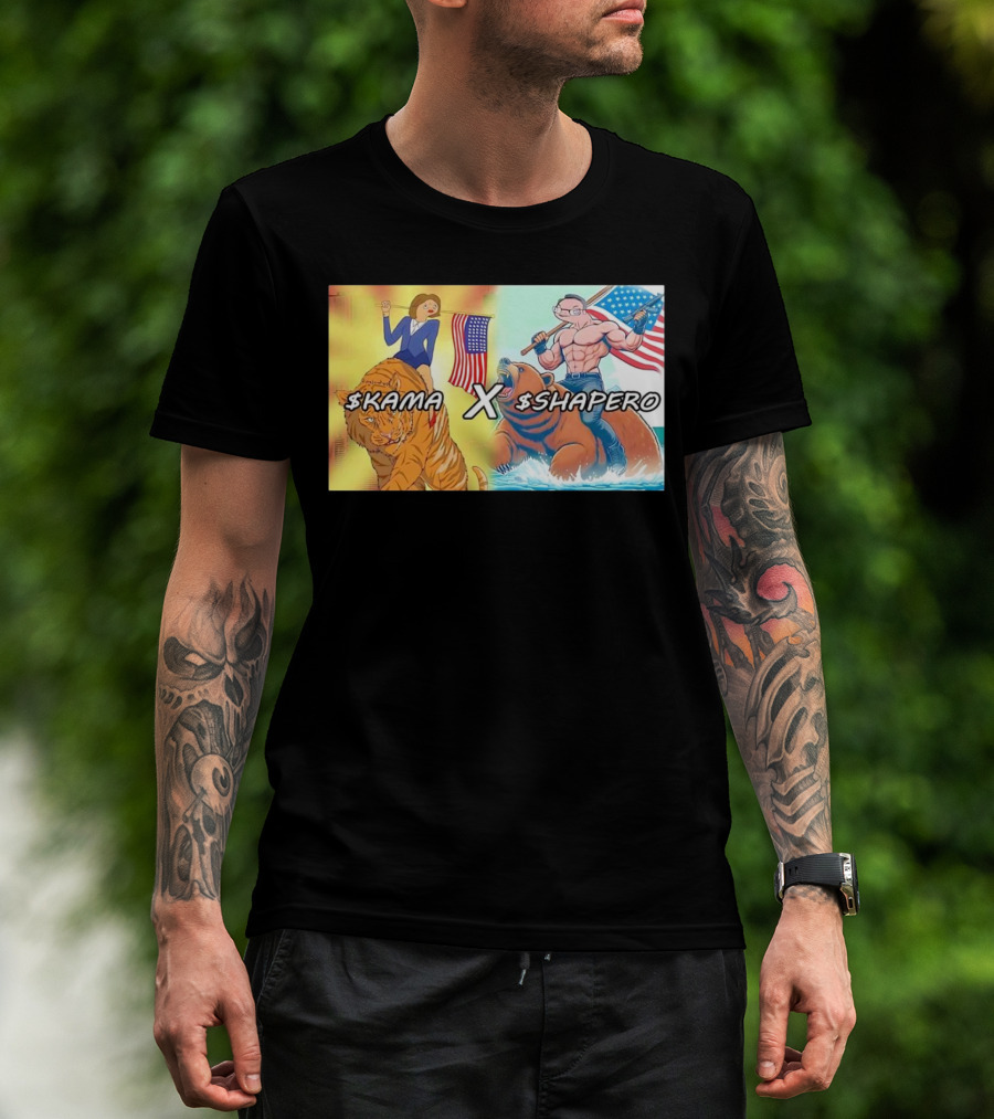 Kama X Shapero USA Cartoon Tiger Bear Flag Showdown T-Shirt
