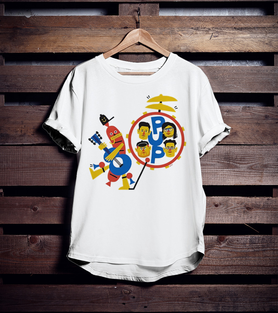 Band Of Wiener Pup Drum Faces And Guitar Character T-Shirt