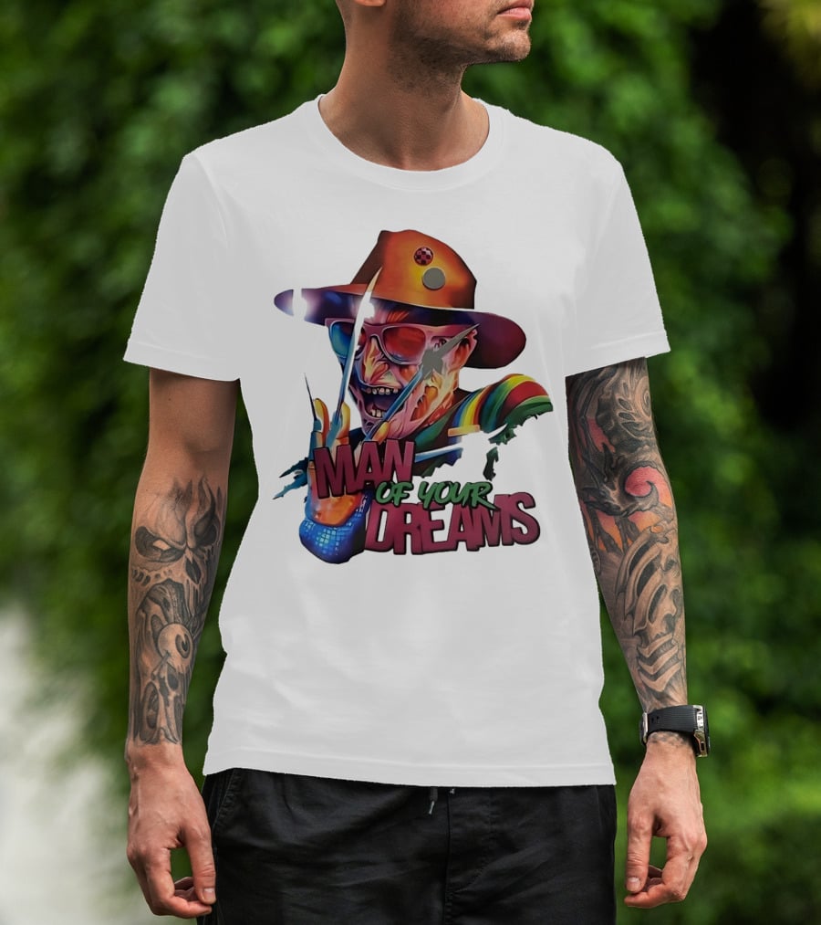 Freddy Krueger Rainbow Hat Sunglasses Claw Man Of Your Dreams T-Shirt
