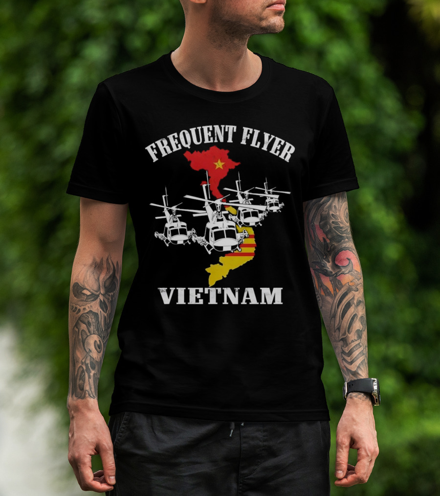 Frequent Flyer Helicopter Vietnam Map With Star And Stripes T-Shirt