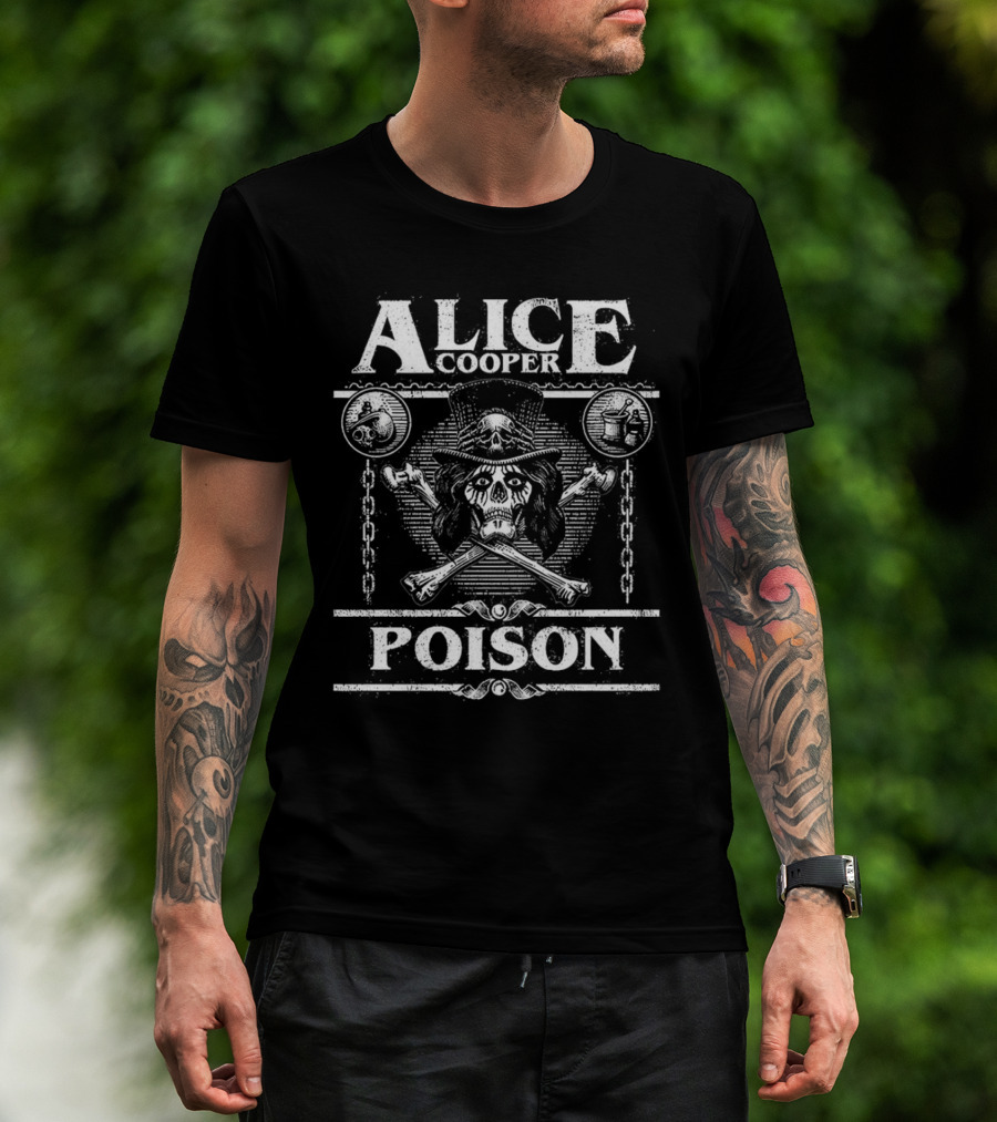 Alice Cooper Skull Chains Poison Crossbones Hat T-Shirt