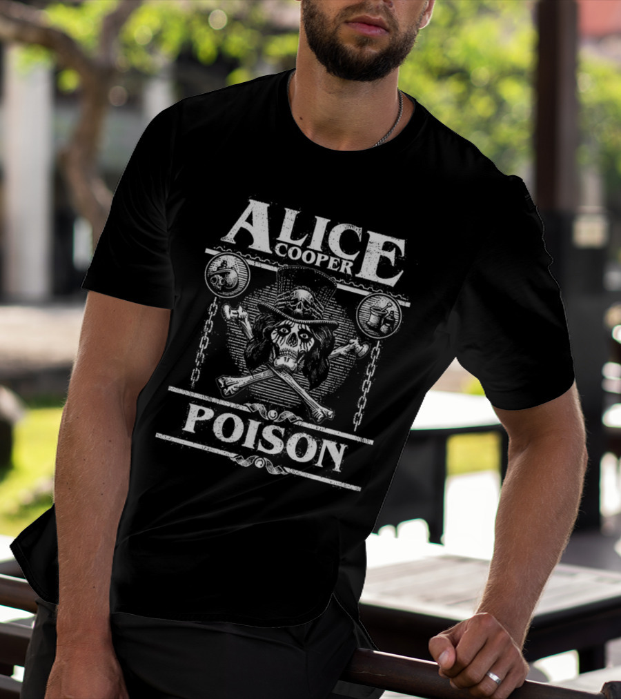 Alice Cooper Skull Chains Poison Crossbones Hat T-Shirt