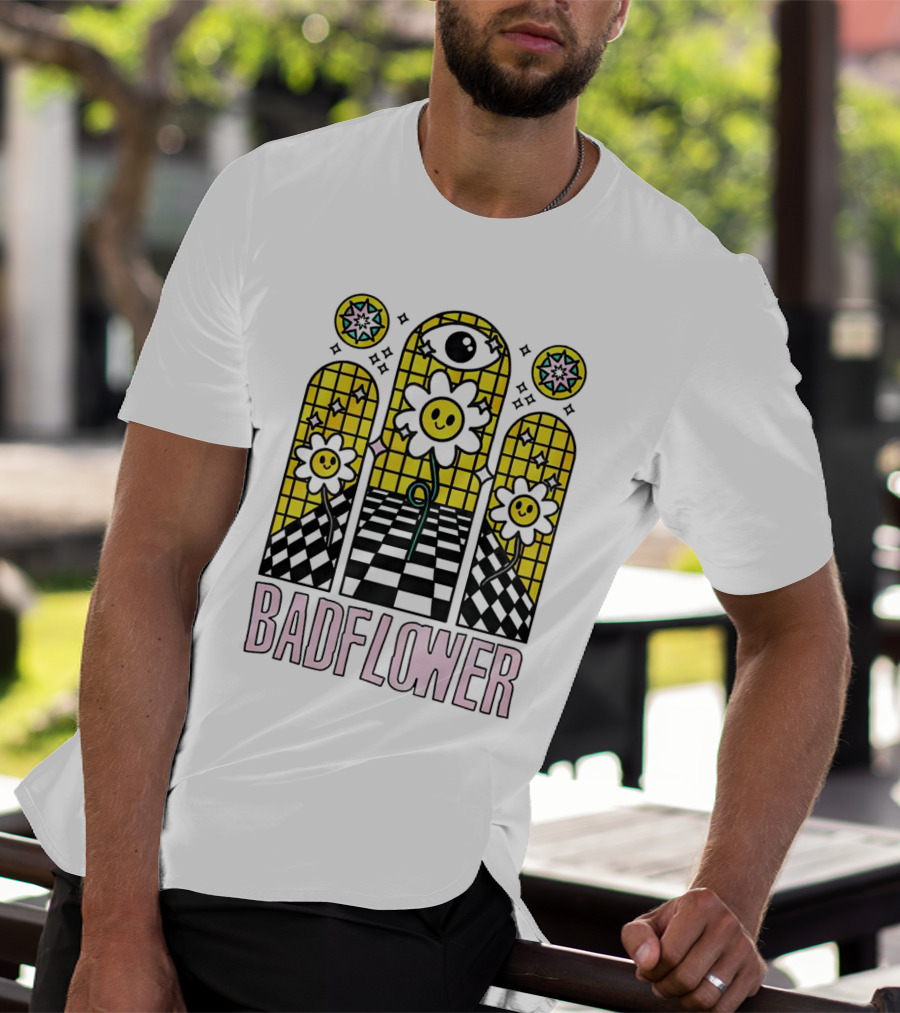 Badflower Eyeball Wall Happy Flowers Stained Glass T-Shirt