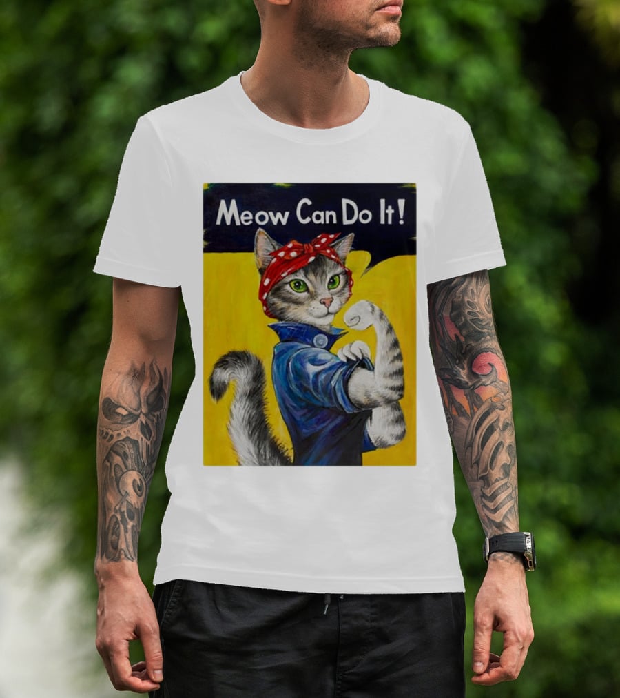 Meow Can Do It Rosie The Riveter Cat Red Bandana T-Shirt