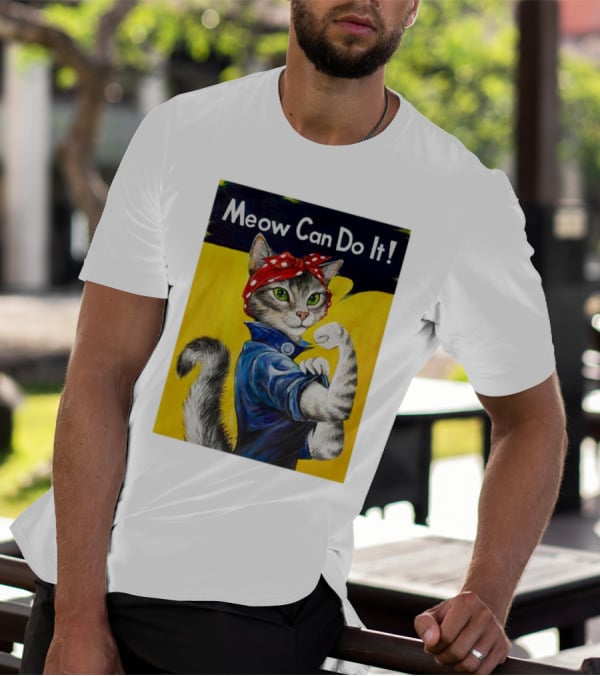 Meow Can Do It Rosie The Riveter Cat Red Bandana T-Shirt