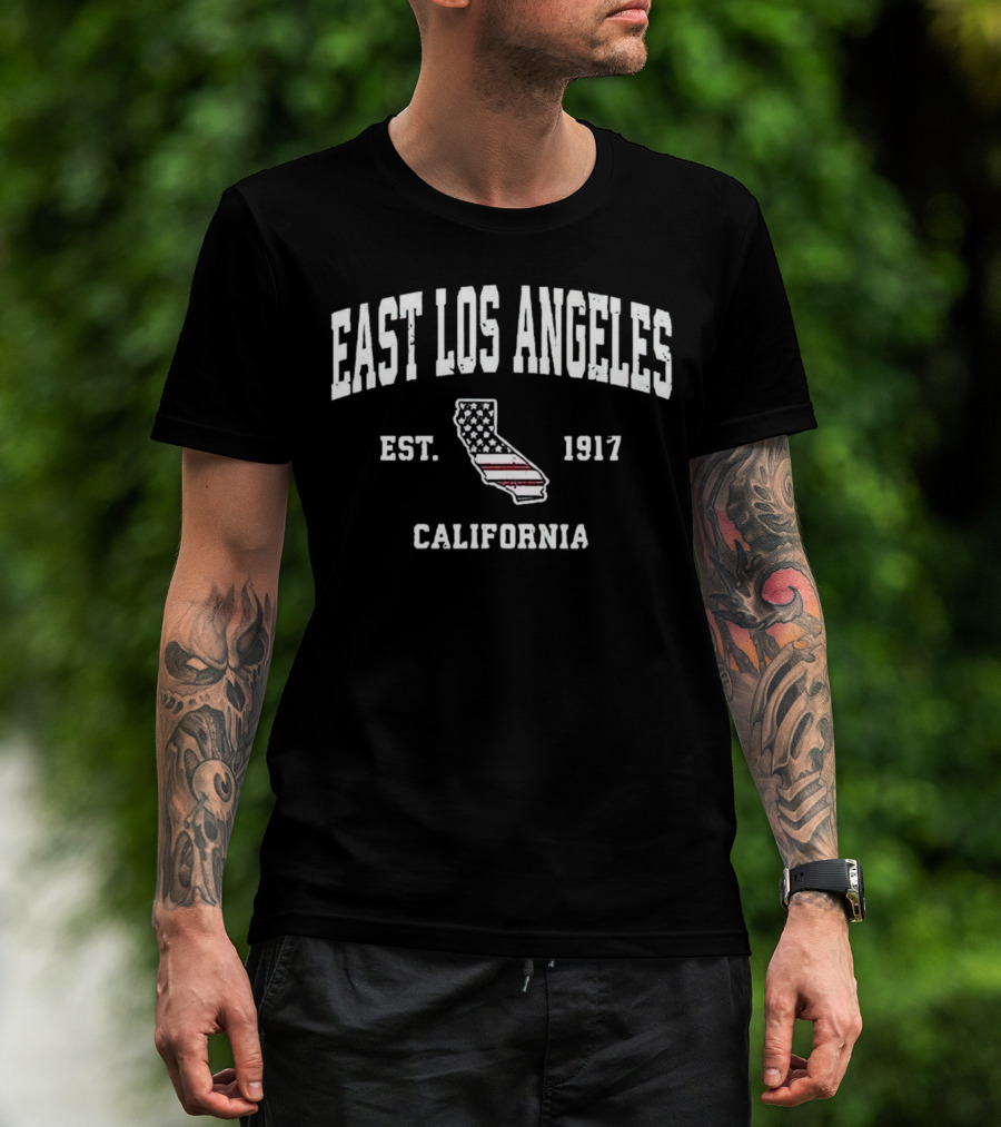East Los Angeles California Est 1917 United States Flag Map T-Shirt