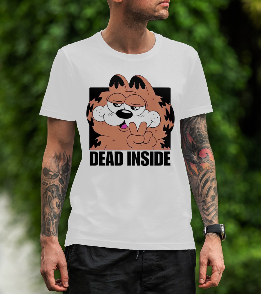 Garfield Dead Inside Peace Sign Iconic Meme T-Shirt