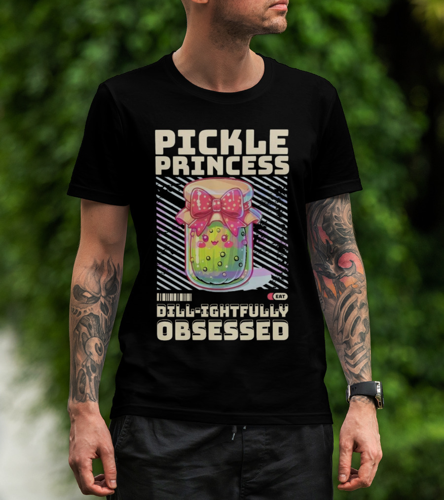Pickle Princess Dill-ightfully Obsessed Retro Cute Jar With Bow And Barcode Eat T-Shirt