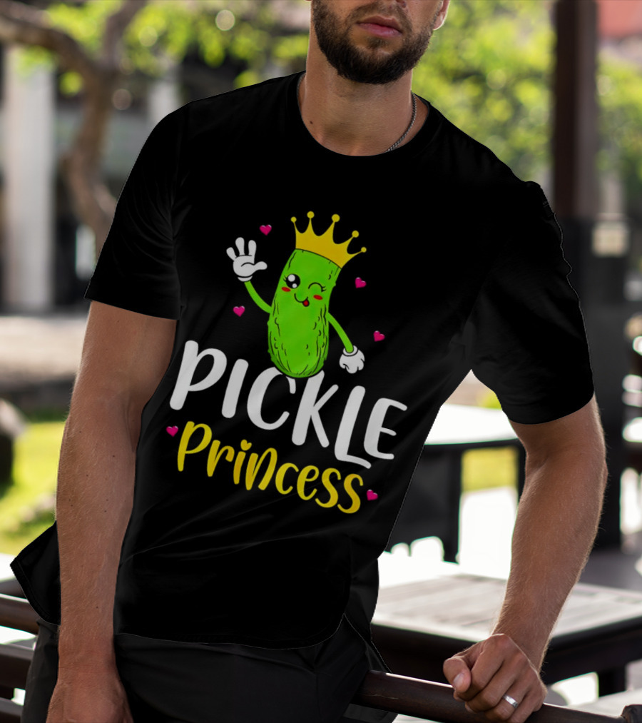 Pickle Princess Cute Crowned Character With Hearts T-Shirt