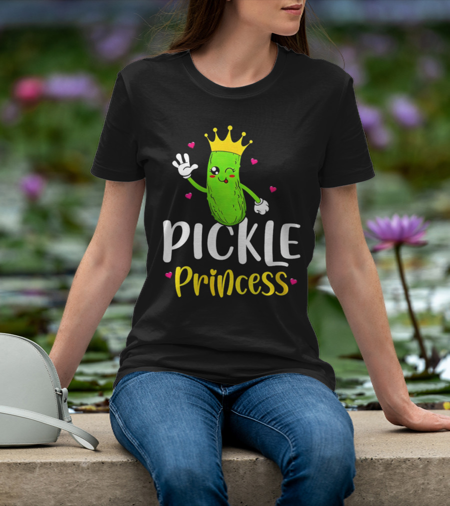 Pickle Princess Cute Crowned Character With Hearts T-Shirt