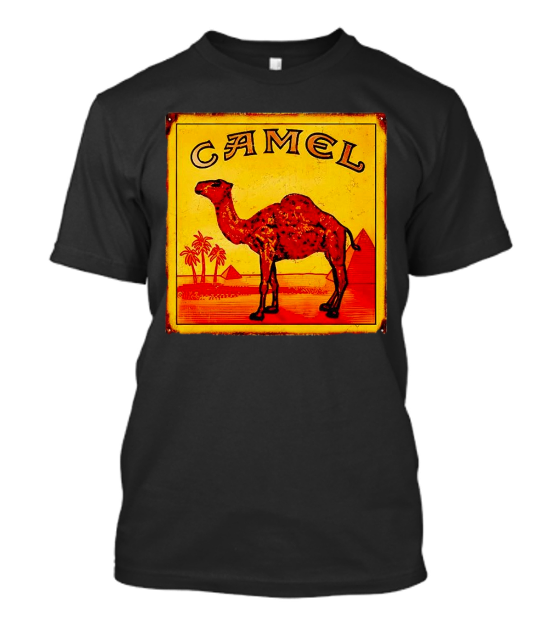 Vintage Camel Cigarettes Logo Yellow Square With Red Camel And Pyramids T-Shirt