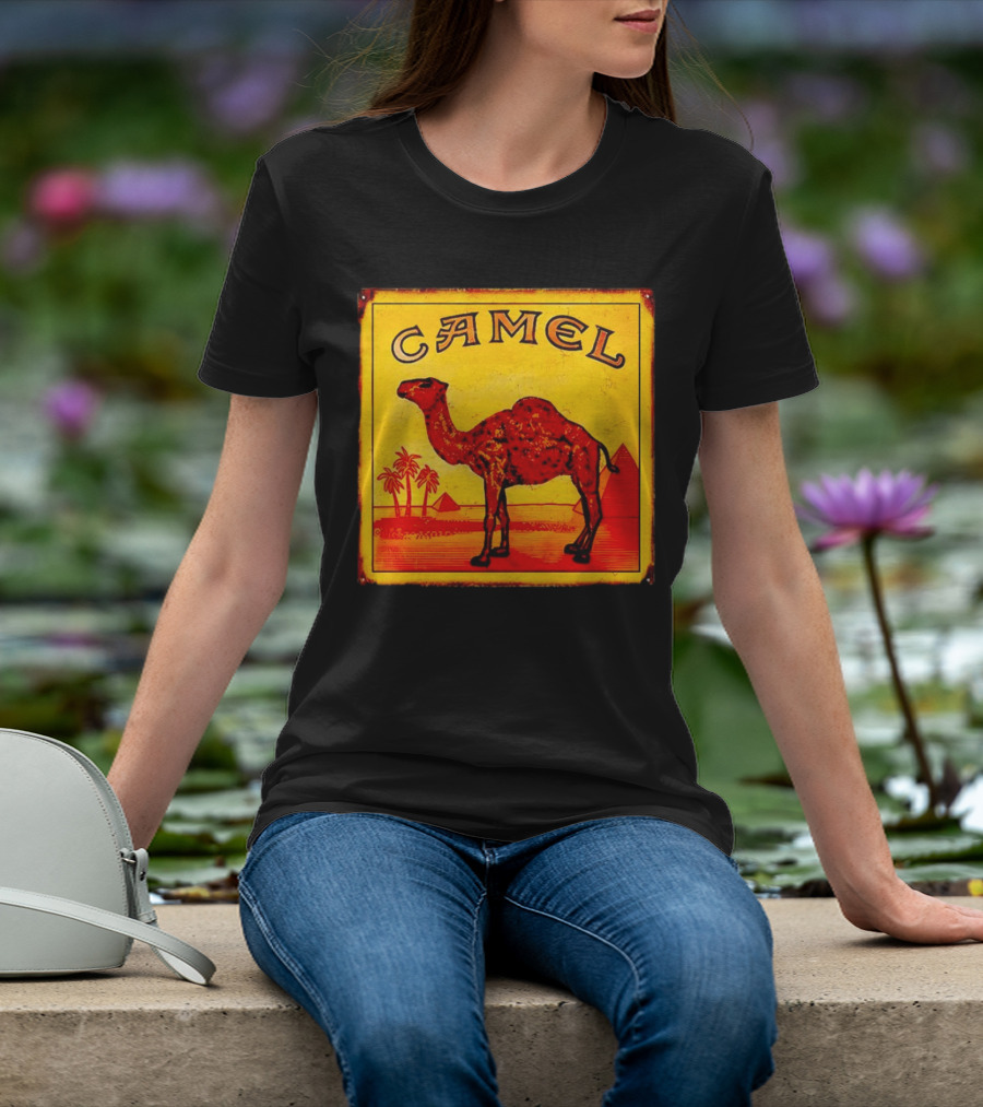 Vintage Camel Cigarettes Logo Yellow Square With Red Camel And Pyramids T-Shirt