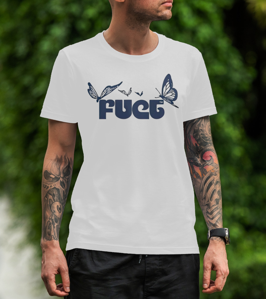 Fuct Butterfly Bold Text With Blue Butterflies T-Shirt