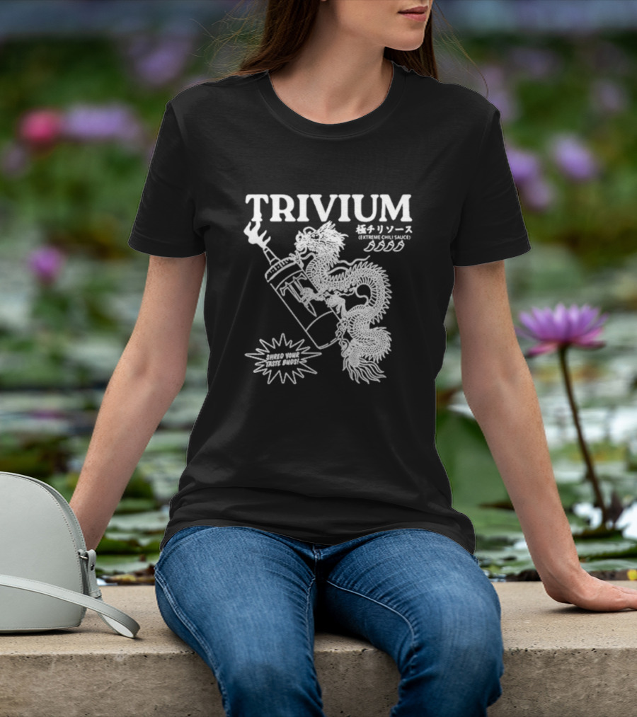 TRIVIUM Extreme Chili Sauce Shred Your Taste Buds Dragon Bottle T-Shirt