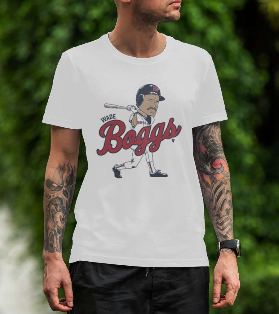 Wade Boggs Caricature Baseball Player With Bat And Signature T-Shirt