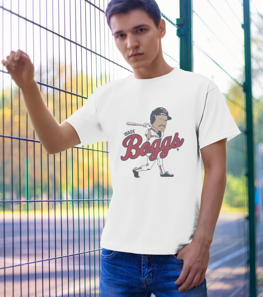 Wade Boggs Caricature Baseball Player With Bat And Signature T-Shirt