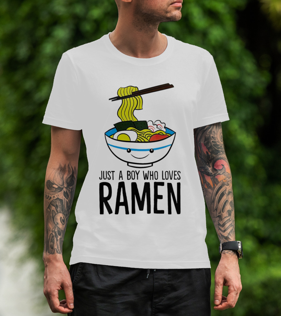 Just A Boy Who Loves Ramen Cute Smiling Bowl Of Noodles T-Shirt