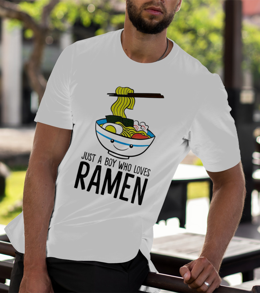 Just A Boy Who Loves Ramen Cute Smiling Bowl Of Noodles T-Shirt