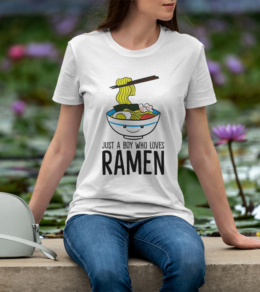 Just A Boy Who Loves Ramen Cute Smiling Bowl Of Noodles T-Shirt