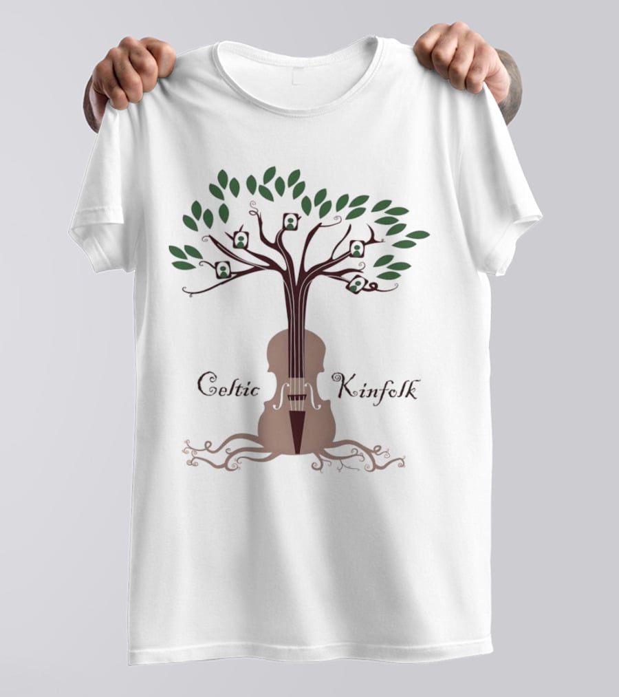 Celtic Kinfolk Tree With Guitar And Violin Motif T-Shirt