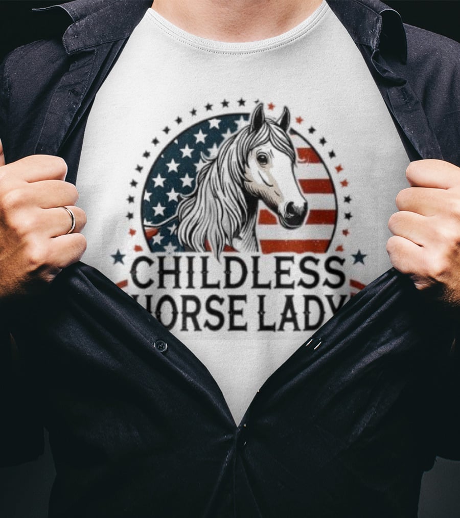 Childless Horse Lady American Flag Cowgirl Equine T-Shirt