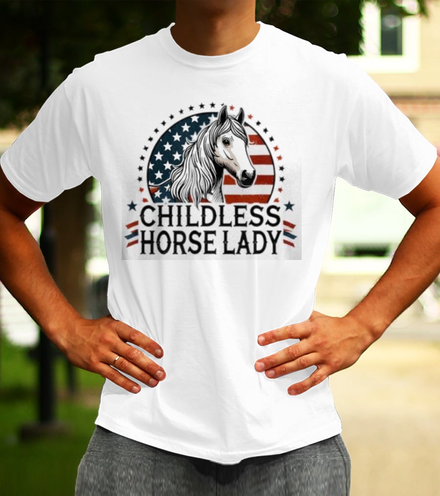 Childless Horse Lady American Flag Cowgirl Equine T-Shirt