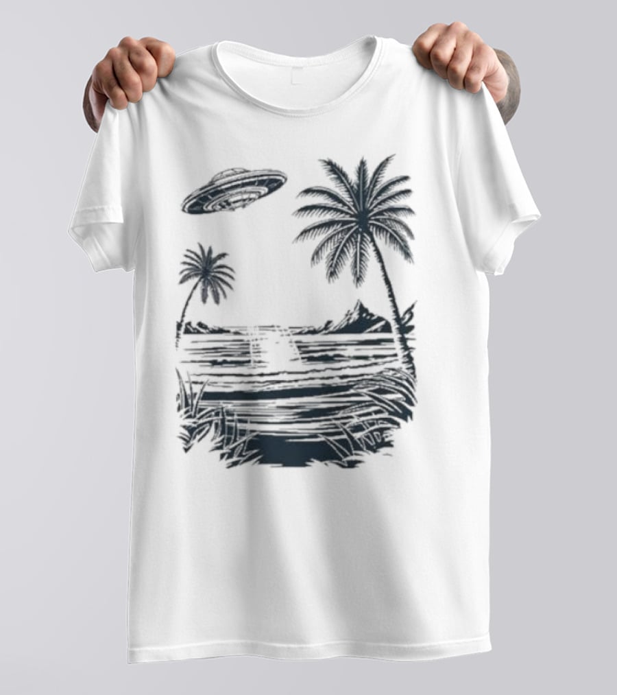 Into The AM Tropical Encounter Vintage UFO Palm Landscape T-Shirt