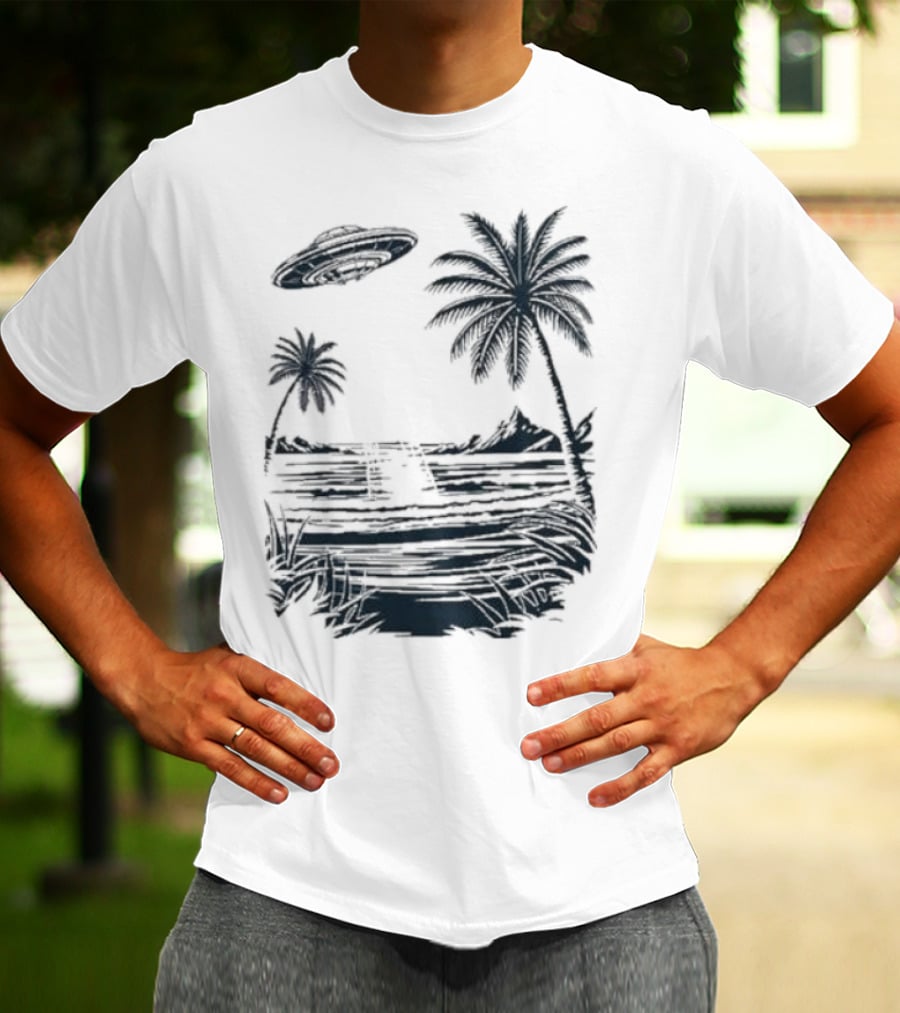 Into The AM Tropical Encounter Vintage UFO Palm Landscape T-Shirt