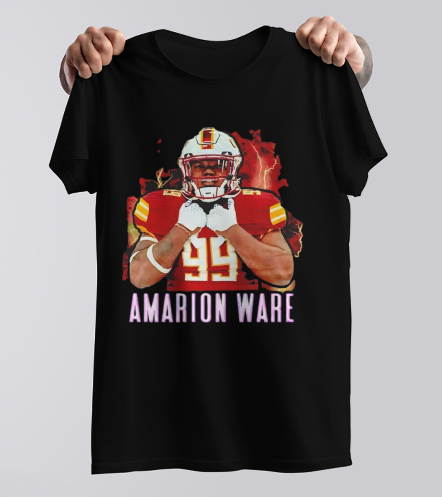 Amarion Ware ULM Warhawks 99 Football Player Lightning Background T-Shirt