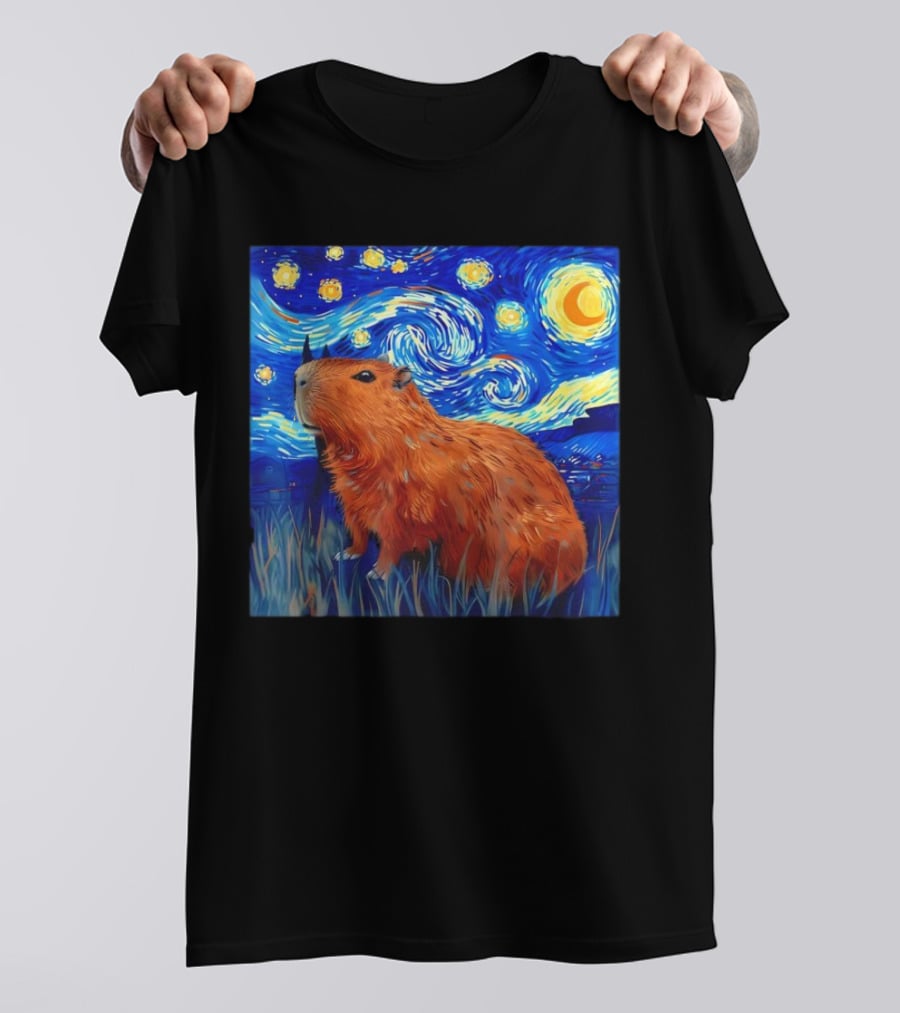 Capybara Starry Night Van Gogh Fusion T-Shirt