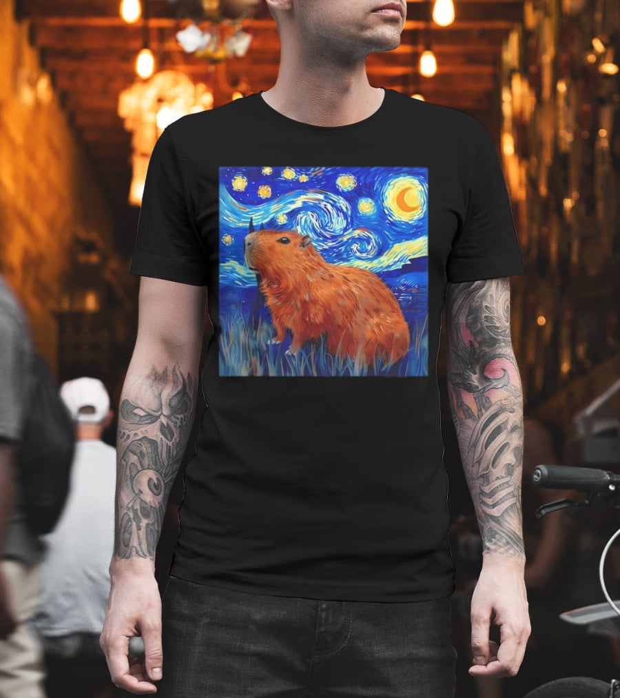 Capybara Starry Night Van Gogh Fusion T-Shirt