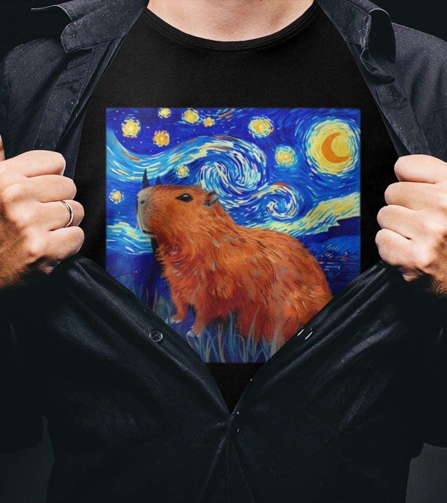 Capybara Starry Night Van Gogh Fusion T-Shirt