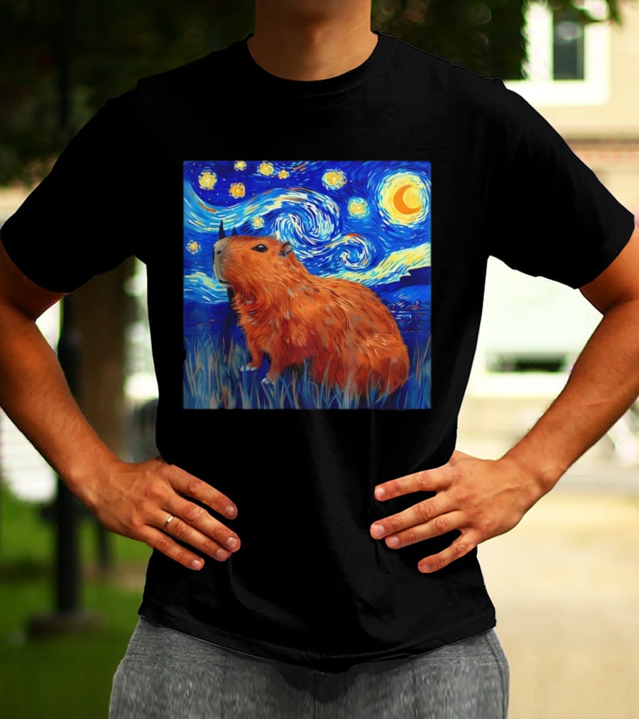 Capybara Starry Night Van Gogh Fusion T-Shirt