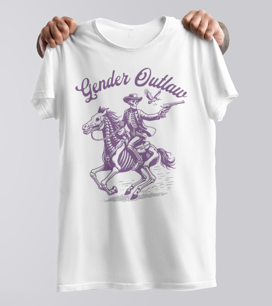 Gender Outlaw Skeleton Cowboy Rider With Pride T-Shirt