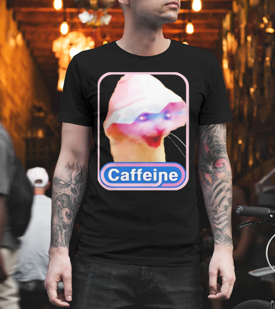 K45ink Caffeine Meme Cat With Glowing Eyes T-Shirt