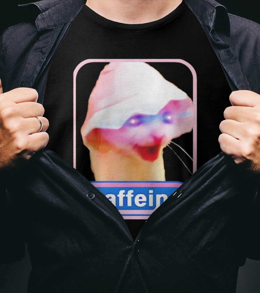 K45ink Caffeine Meme Cat With Glowing Eyes T-Shirt