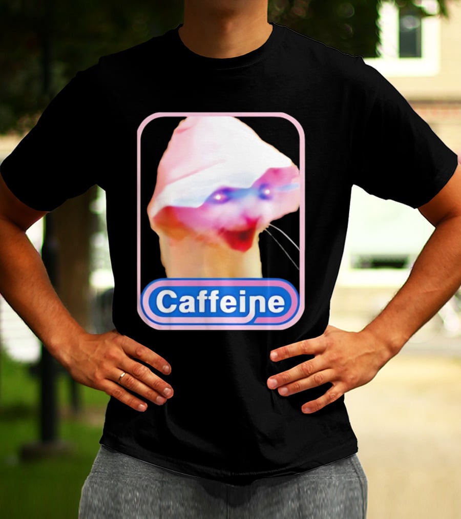 K45ink Caffeine Meme Cat With Glowing Eyes T-Shirt