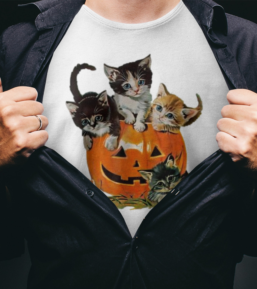 Vintage 90s Cat Pumpkin Halloween Spooky Season T-Shirt