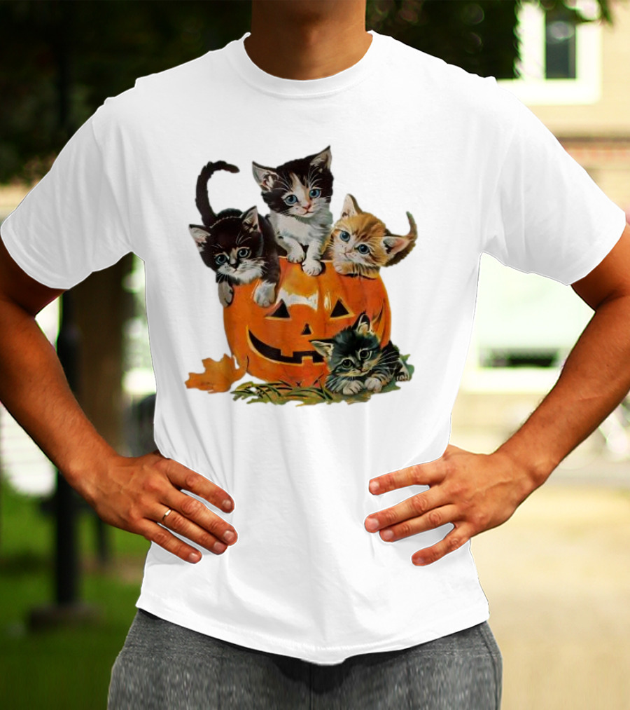 Vintage 90s Cat Pumpkin Halloween Spooky Season T-Shirt
