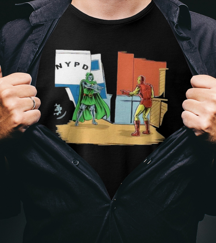 Doctor Doom Pointing At Iron Man In NYPD Scene New Mask Same Task T-Shirt