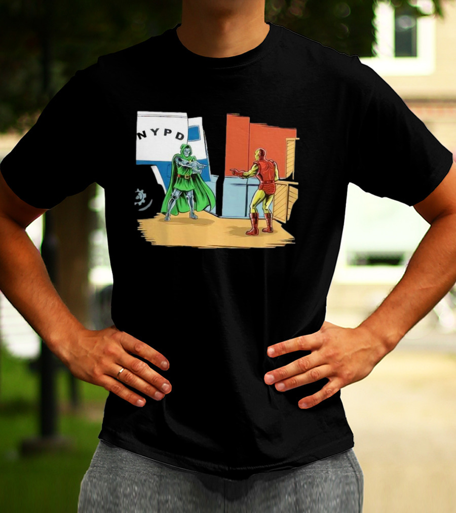 Doctor Doom Pointing At Iron Man In NYPD Scene New Mask Same Task T-Shirt