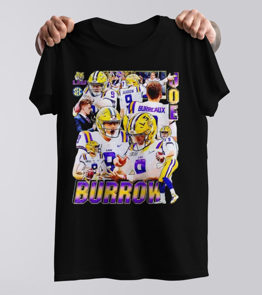 LSU Tigers Joe Burrow 9 SEC Football Burreaux Quarterback T-Shirt