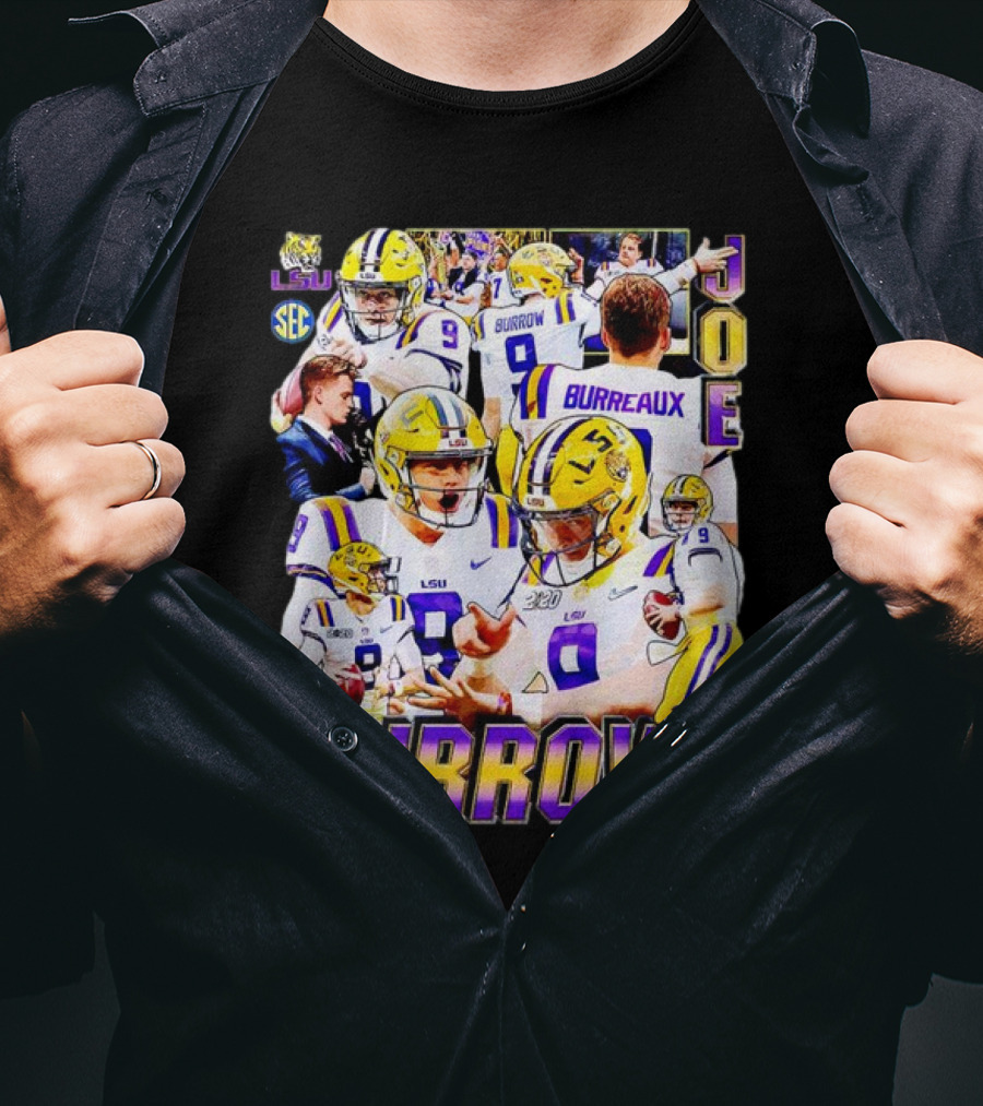 LSU Tigers Joe Burrow 9 SEC Football Burreaux Quarterback T-Shirt