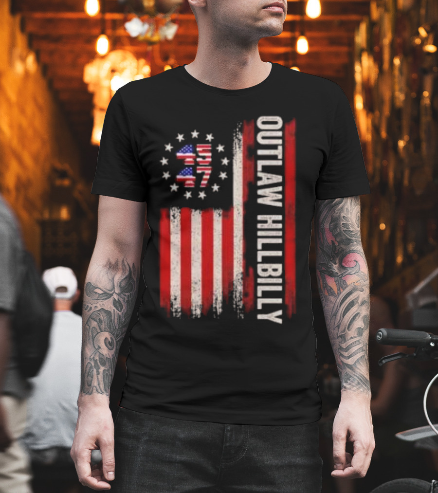 Outlaw Hillbilly American Flag 1776 Stars Stripes T-Shirt