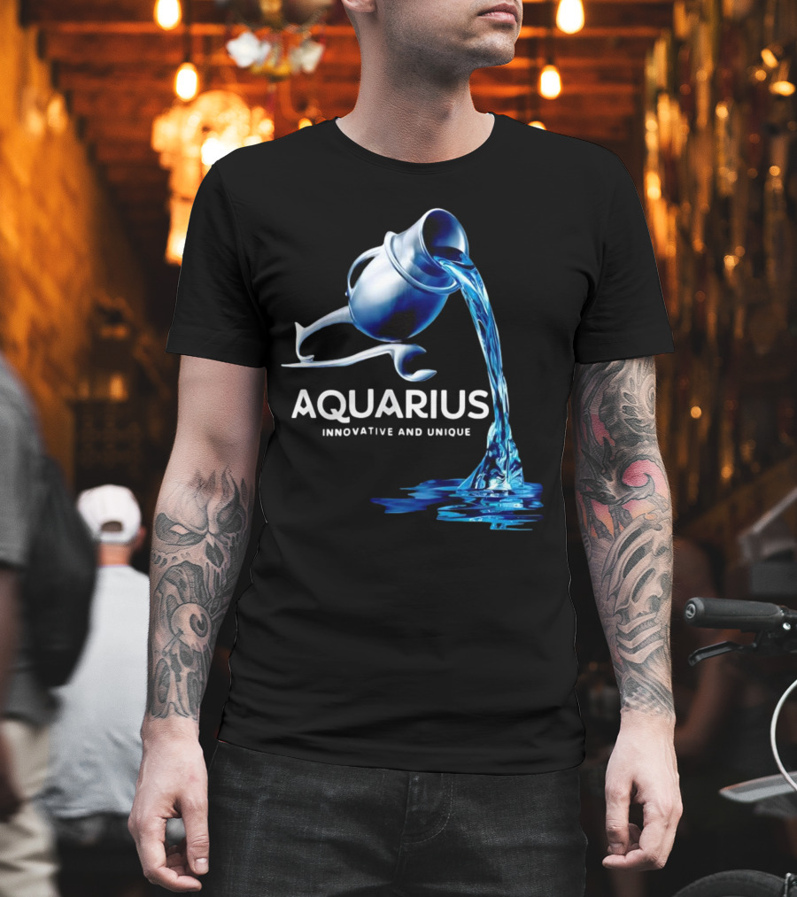 Aquarius Zodiac Sign Innovative And Unique Water Bearer Pouring Blue Water T-Shirt