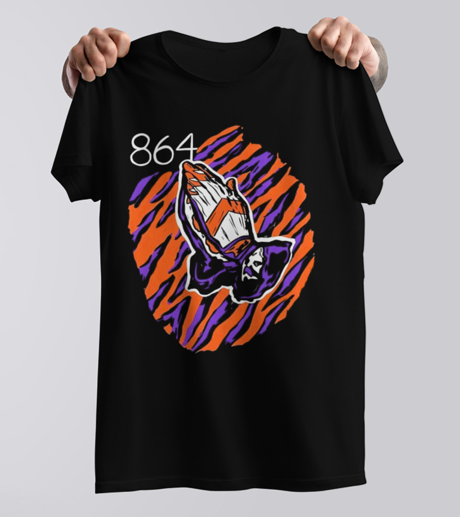 864 Clemson Tigers Praying Hands Football T-Shirt