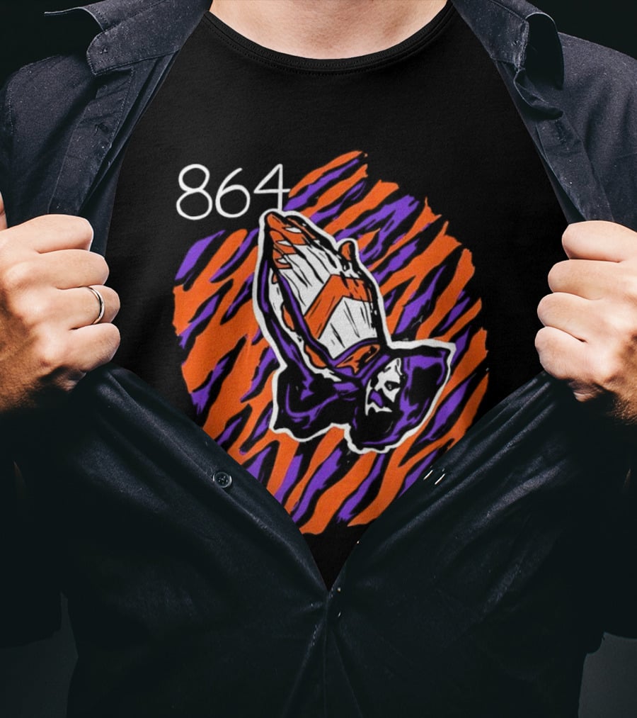 864 Clemson Tigers Praying Hands Football T-Shirt
