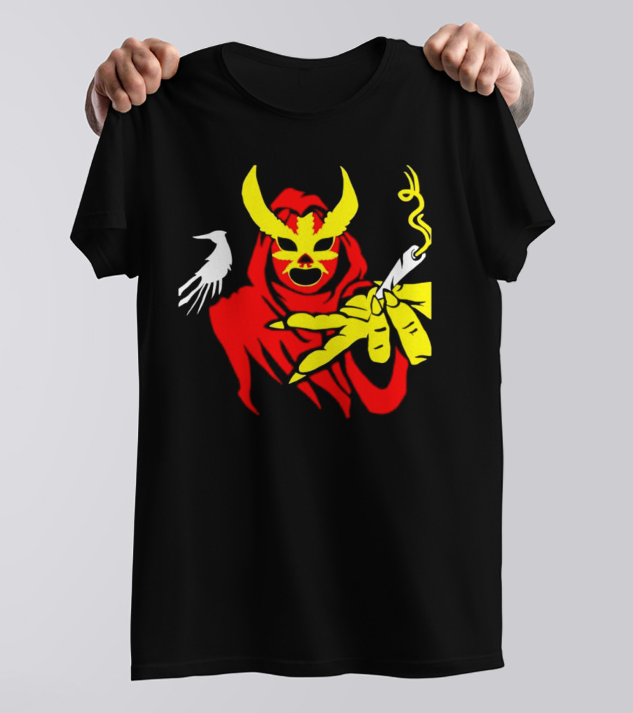 High Side Of The Ropes Wraithador Masked Figure Smoking With Raven T-Shirt