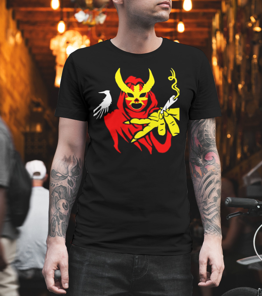High Side Of The Ropes Wraithador Masked Figure Smoking With Raven T-Shirt