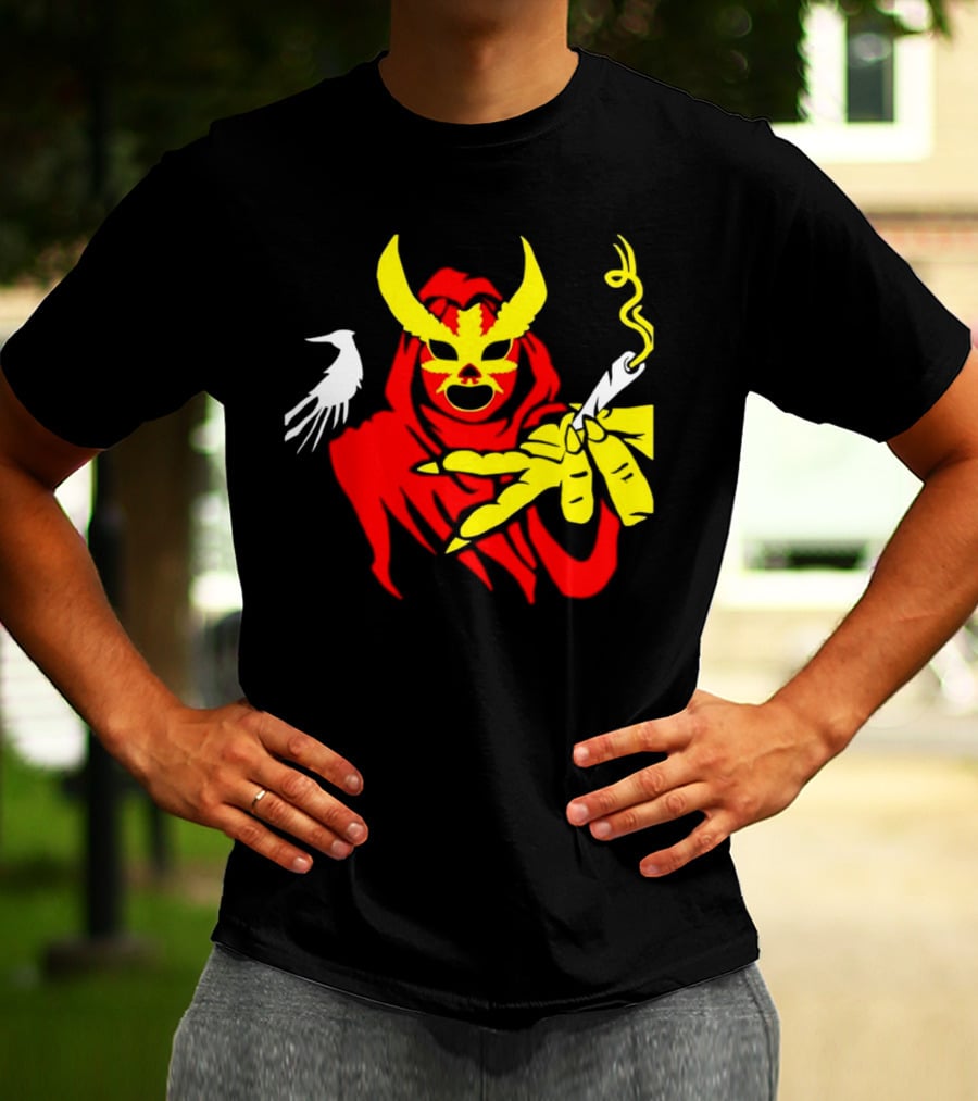 High Side Of The Ropes Wraithador Masked Figure Smoking With Raven T-Shirt